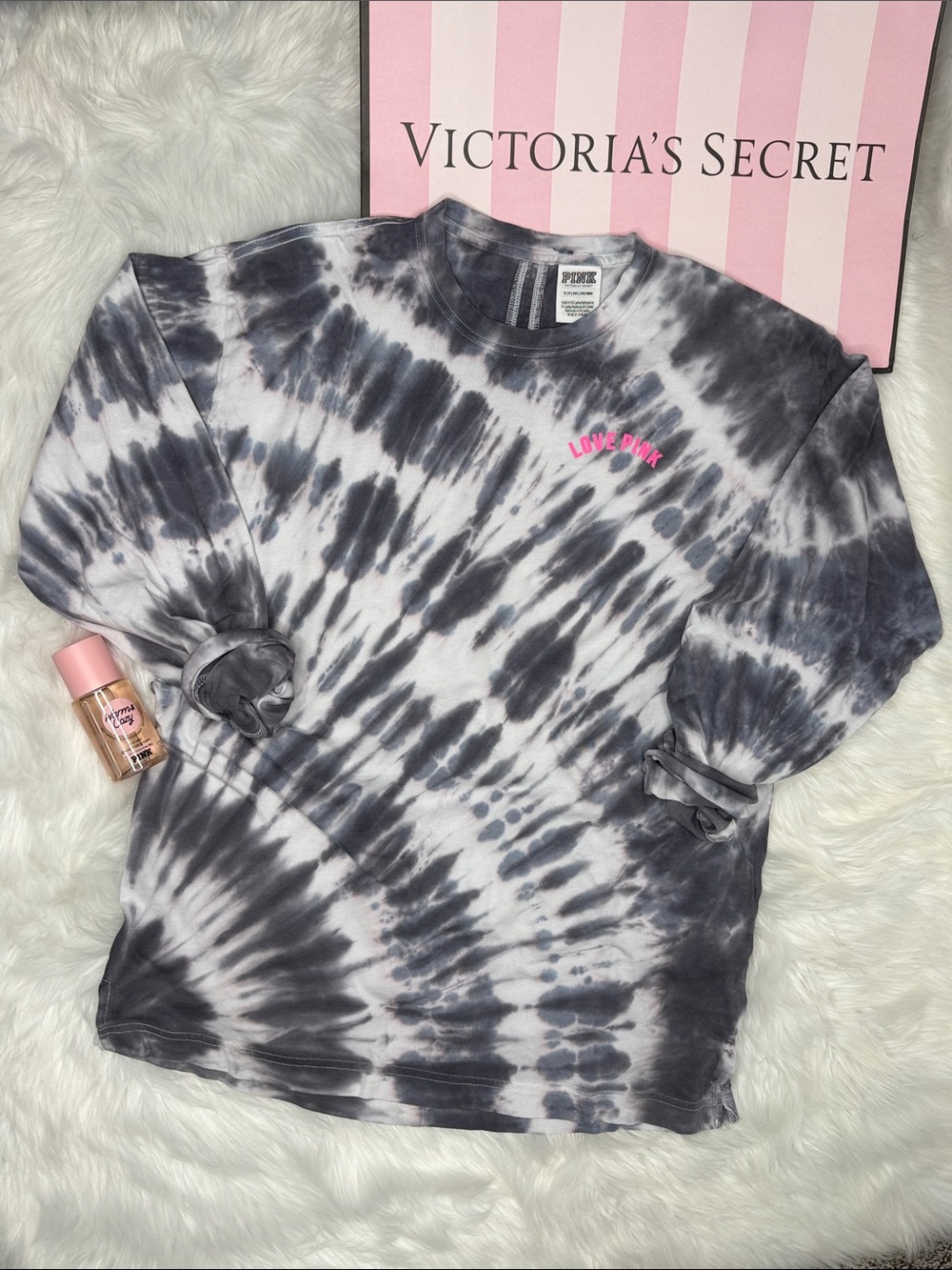 PINK slit-back tie dye long sleeve tee size Small S